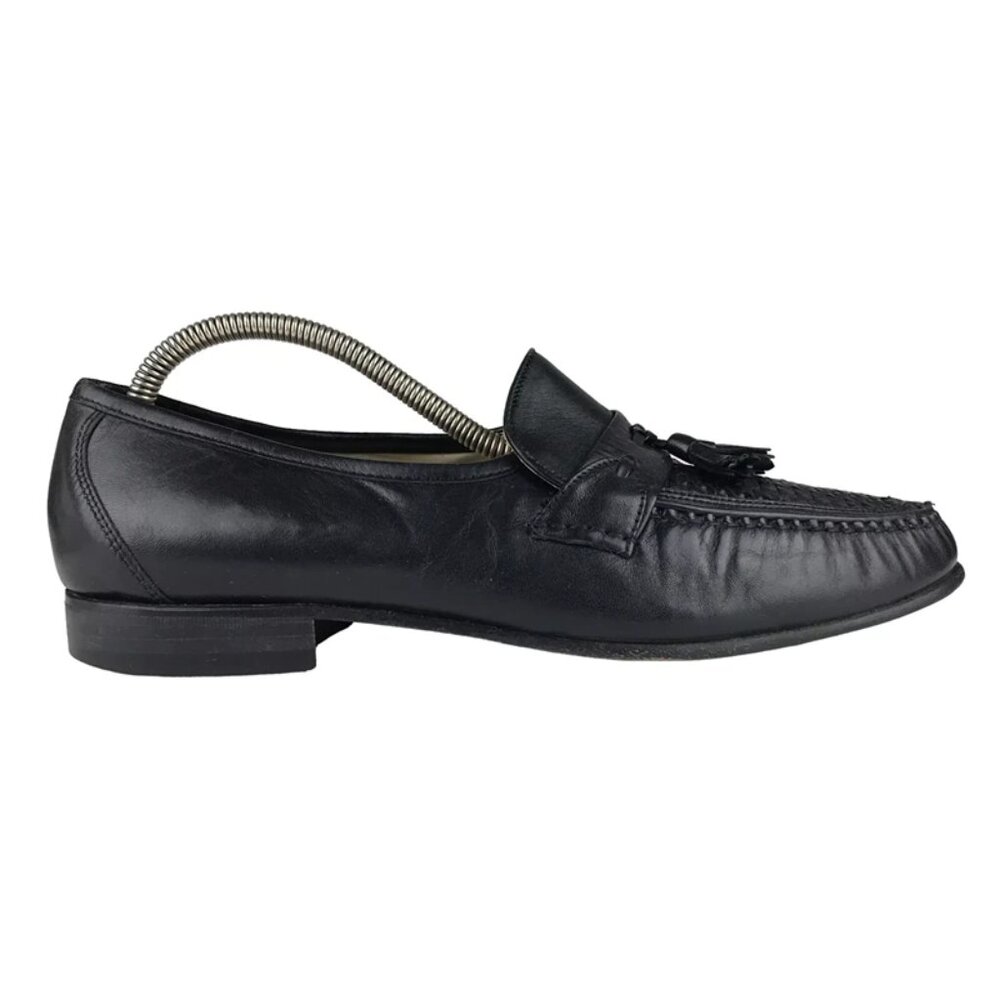 E.T. Wright Mens Black Leather Tasseled Almond‎ Toe Slip On Loafer Shoes US 11D
